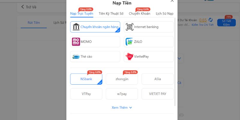 Hướng dẫn cách nạp/rút tiền trong tài khoản xổ số 78win